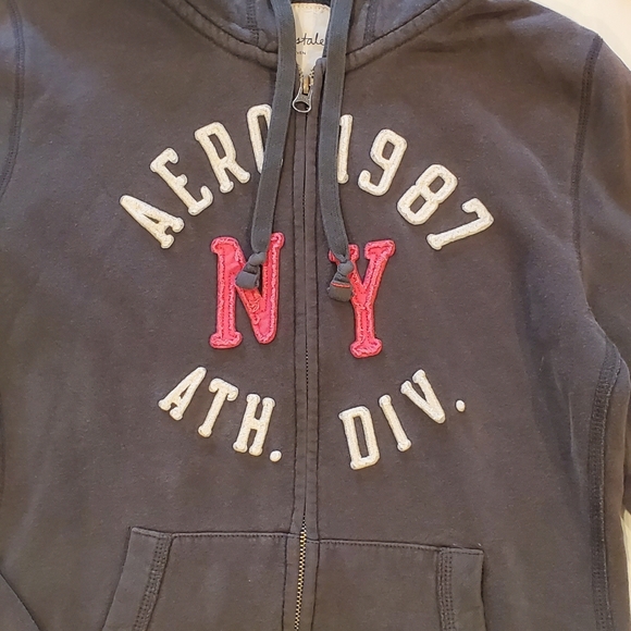 Aeropostal Grey, Pink, and White Zipper Hoodie - Picture 2 of 3